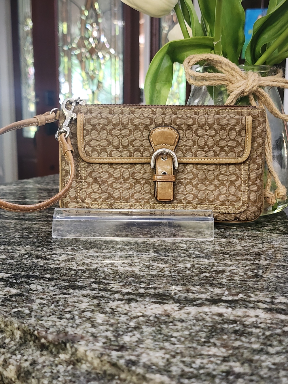 Coach Signature Canvas Wristlet in Khaki
